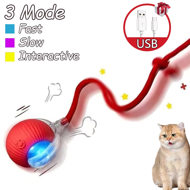 Thumbnail: Rechargeable Interactive Cat Ball Toys with Faux Tail - Smart Pet Training