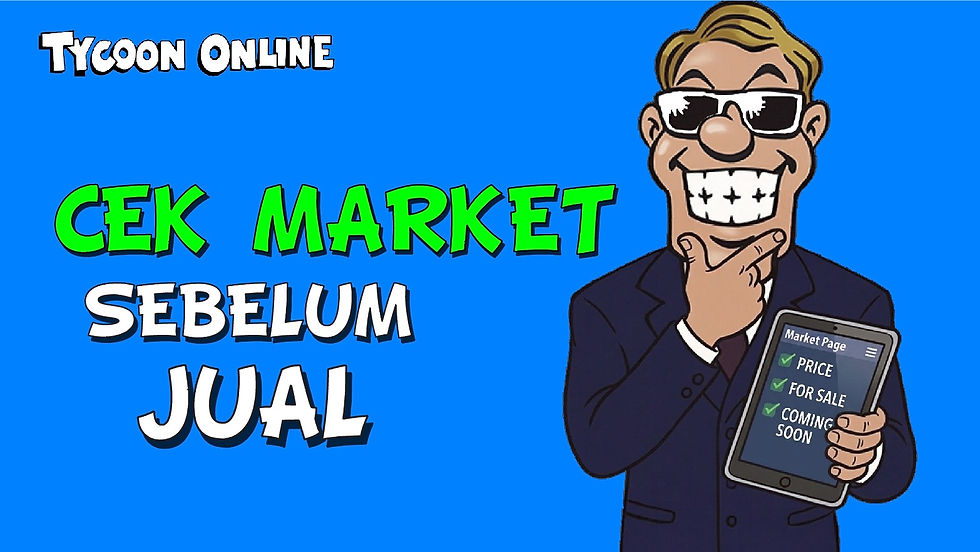 Pemain Tycoon Online mengecek halaman market di tablet sebelum menjual pakaian.