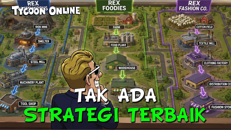 Rex melihat tiga production chain berbeda di Tycoon Online untuk produk tools, food, dan fashion.