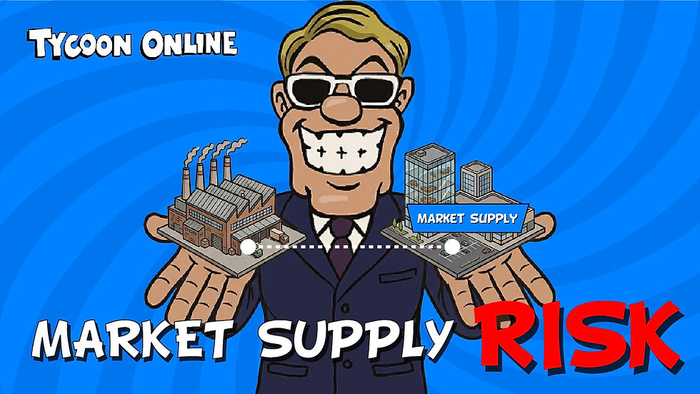 Tycoon Online illustration showing factories depending on market supply and the risk of inconsistent availability.