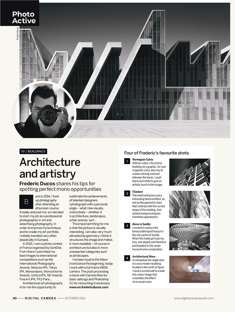 Article sur l'artiste photographe Frédéric Ducos dans le magazine Digital Camera d'octobre 2021