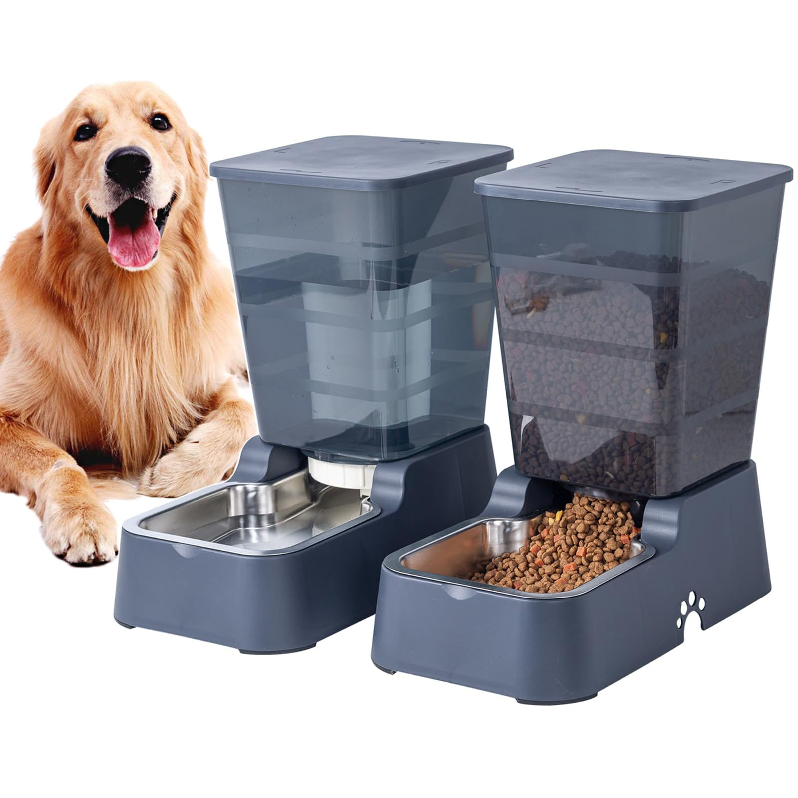 Meikuler Pets Auto Feeder 5.2LFood Feeder and Water Dispenser Set for Medium & L