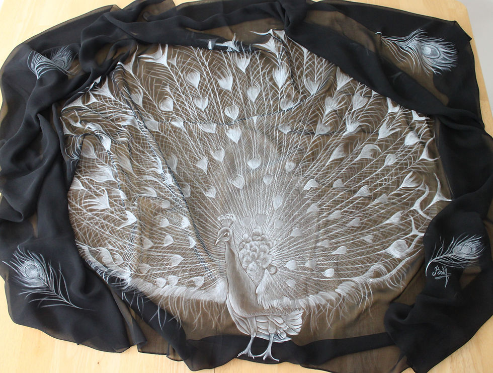 Thumbnail: "White peacock on a black chiffon"