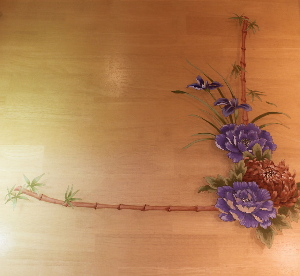 Thumbnail: Peonies, chrysanthemums, irises  and bamboo