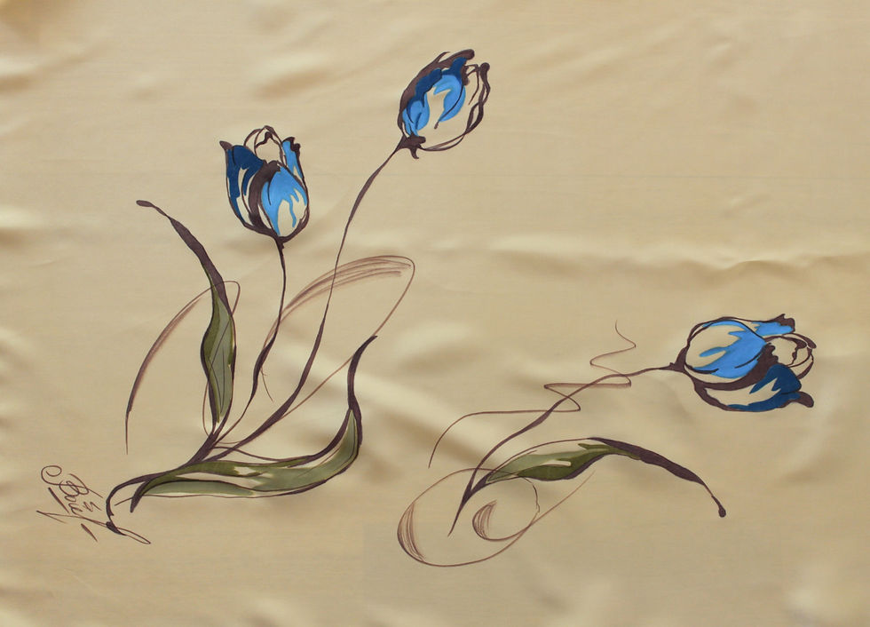 Thumbnail: Shawl Turquoise graphically tulips on yellow