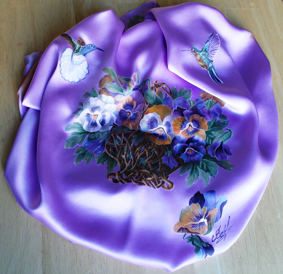 Thumbnail: Pansies and hummingbirds