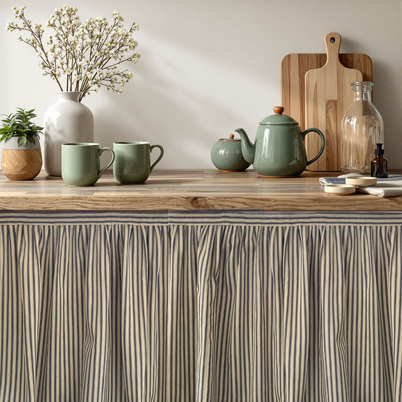 Ticking Canvas Sink skirt - velkro cabinet curtain