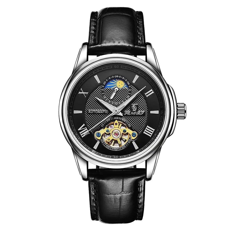 Thumbnail: Luxury Men's Mechanical Wristwatch Stainless Steel Leather Band 20mm Sport