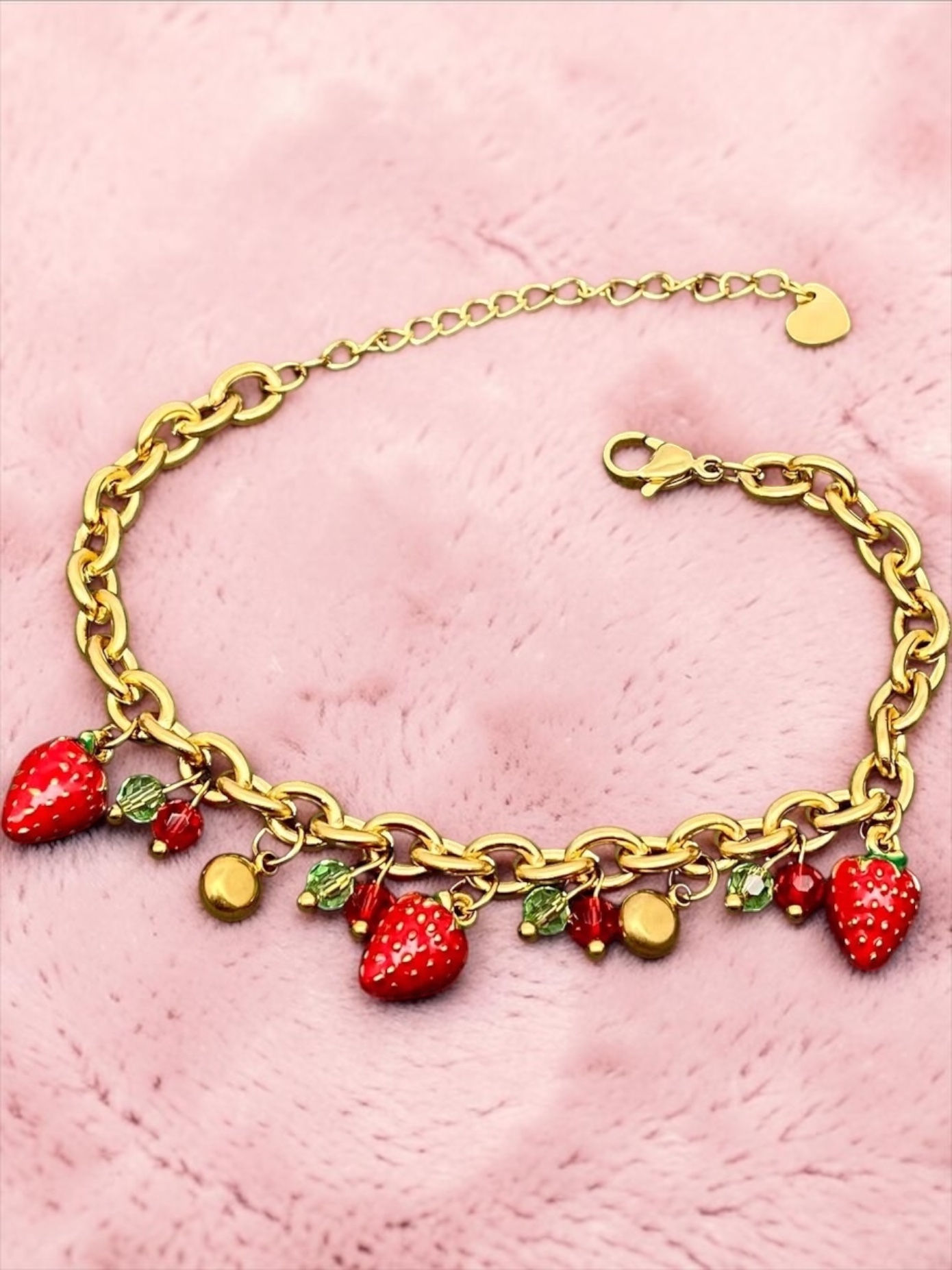 18K Gold Plated Strawberry Charm Bracelet