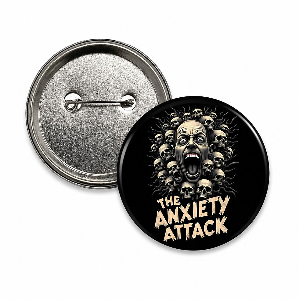 The Anxiety Attack Skull 58mm Pin Badge