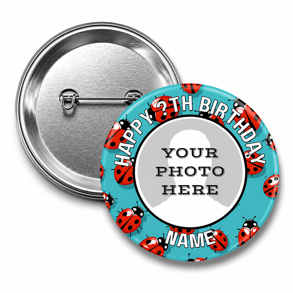 Personalised Ladybird Photo Birthday Badge – 58mm