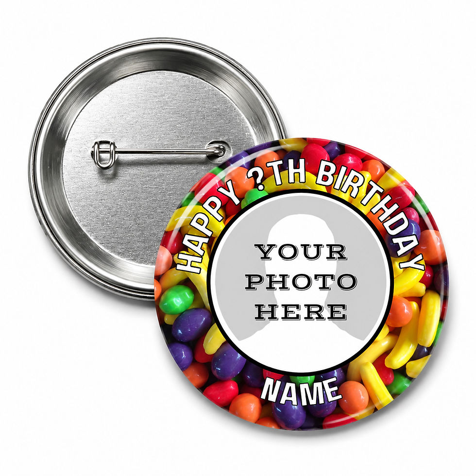Personalised Sweet Treats Photo Birthday Badge – 58mm