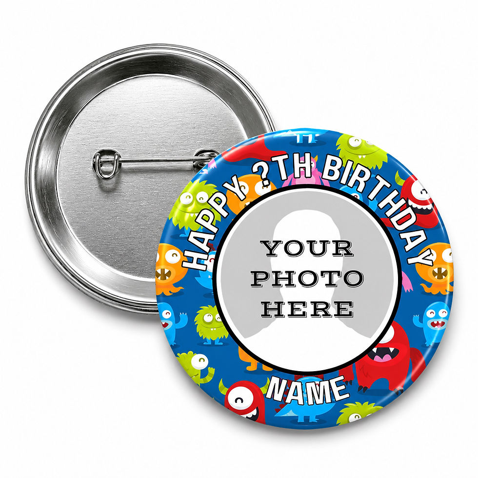 Personalised Monster Photo Birthday Badge – 58mm