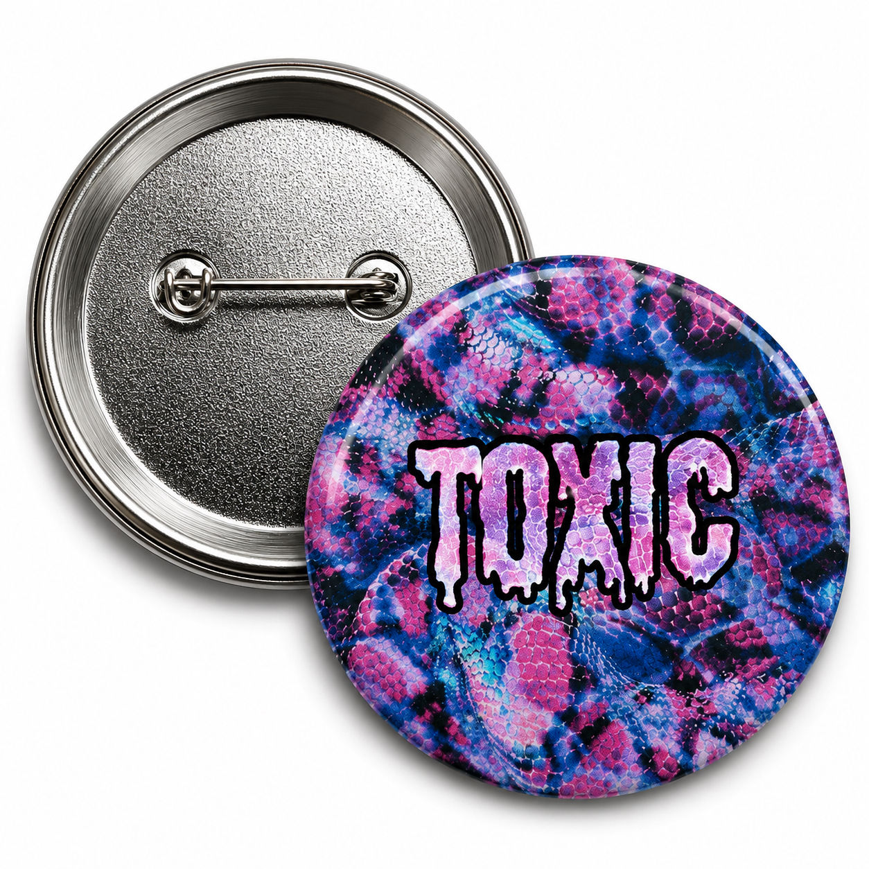 Toxic Purple Snake Skin 58mm Pin Badge Gothic Alternative Reptile Style