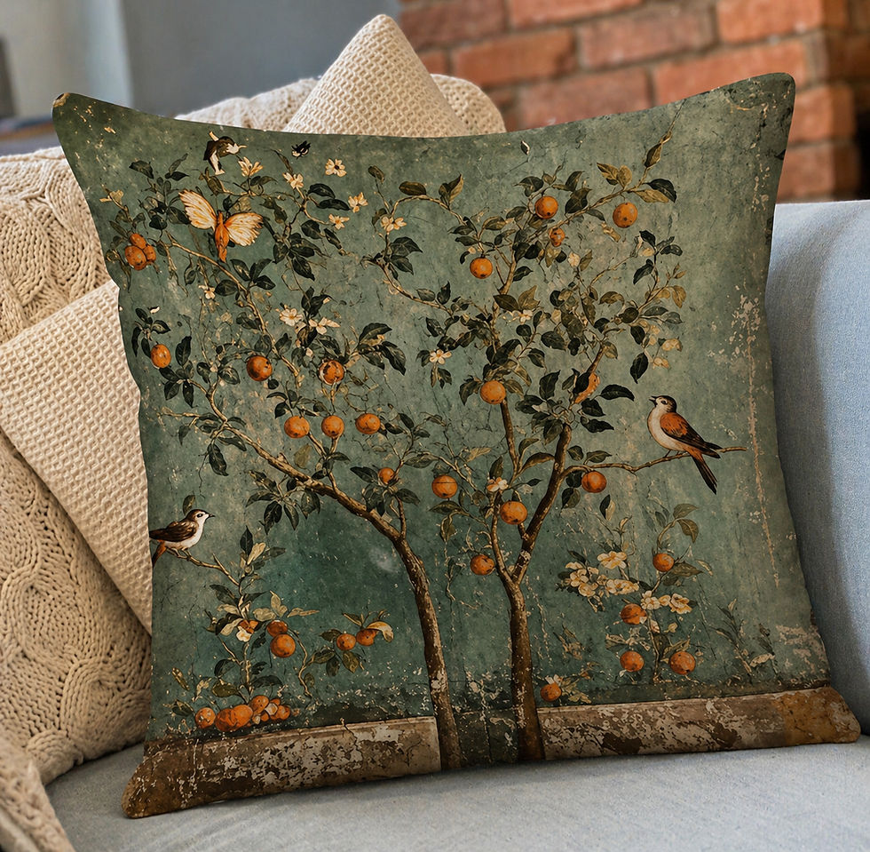 Vintage bird cushion 45x45cm with insert botanical fruit tree sofa cushion