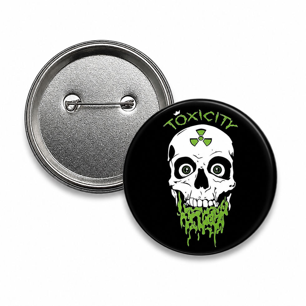 Toxicity Radioactive Skull 58mm Pin Badge – Gothic Alternative Design