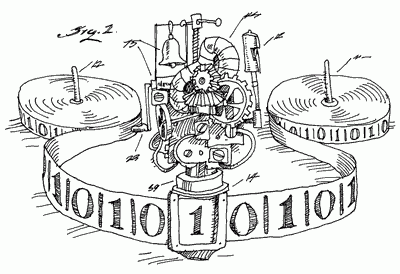 An illustration of the theoretical Turing machine.  Part of the Qwiz5 series by Qwiz Quizbowl Camp, written to help quiz bowl teams power more tossups!