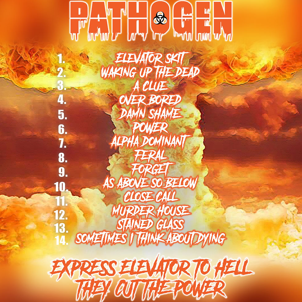 Tracklist for "Express Elevator To Hell: They Cut The Power" 2022 album by Pathogen