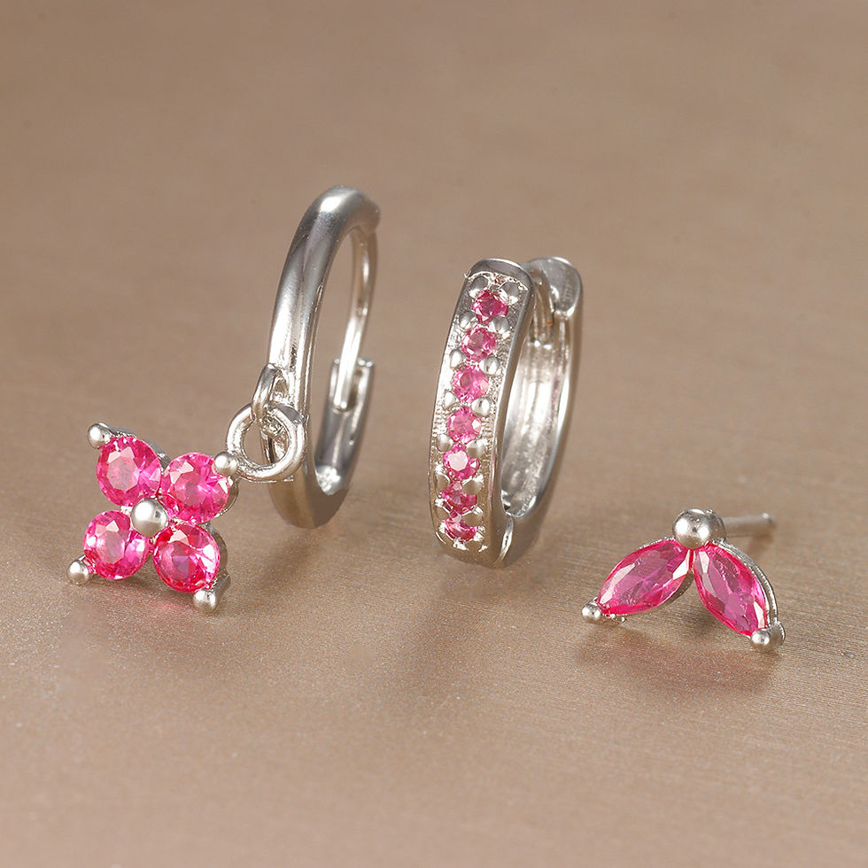 Thumbnail: 3PCS Trendy Stainless Steel Flower Drop Earring Set For Women Crystal Zirconia D
