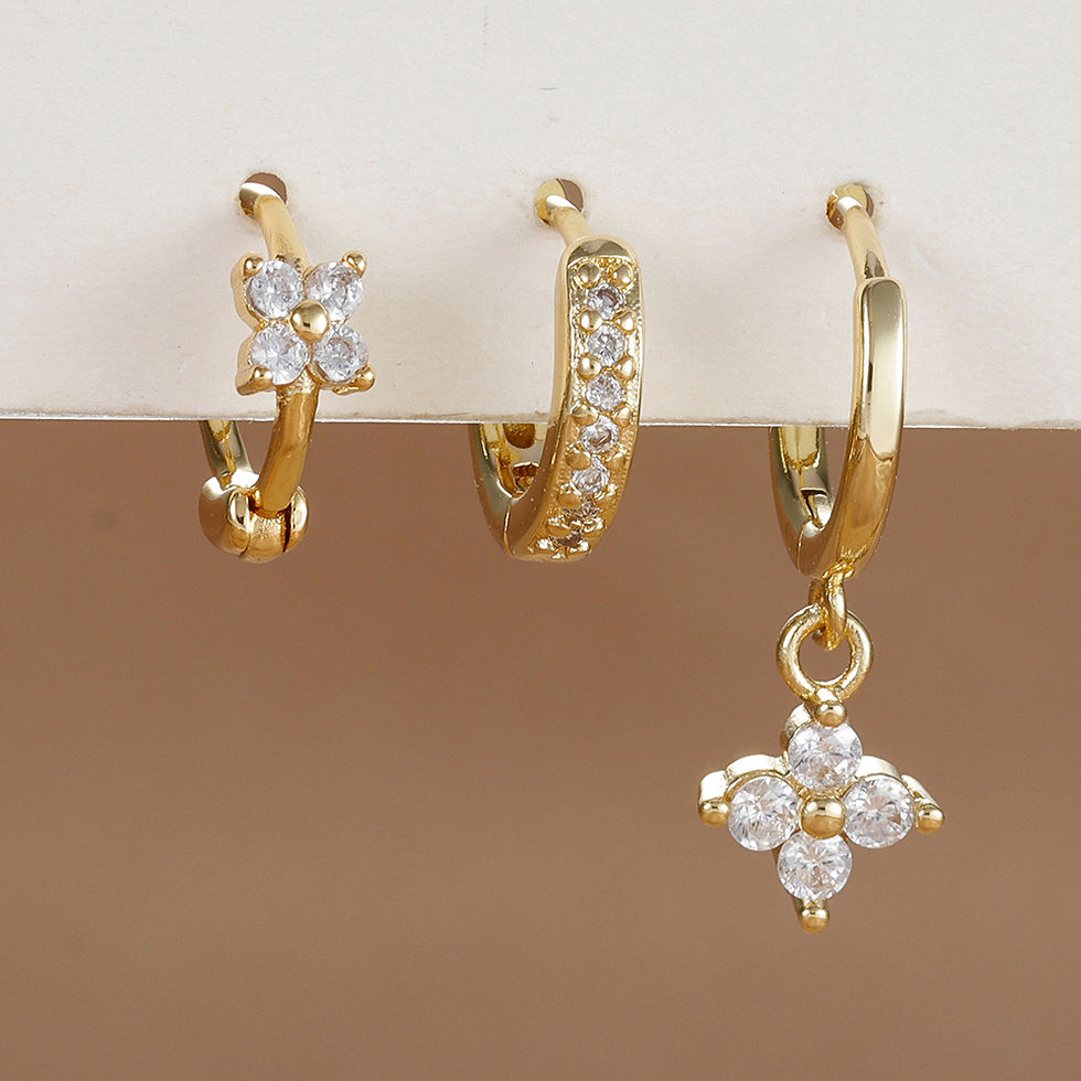 Thumbnail: 3PCS Trendy Stainless Steel Flower Drop Earring Set For Women Crystal Zirconia D