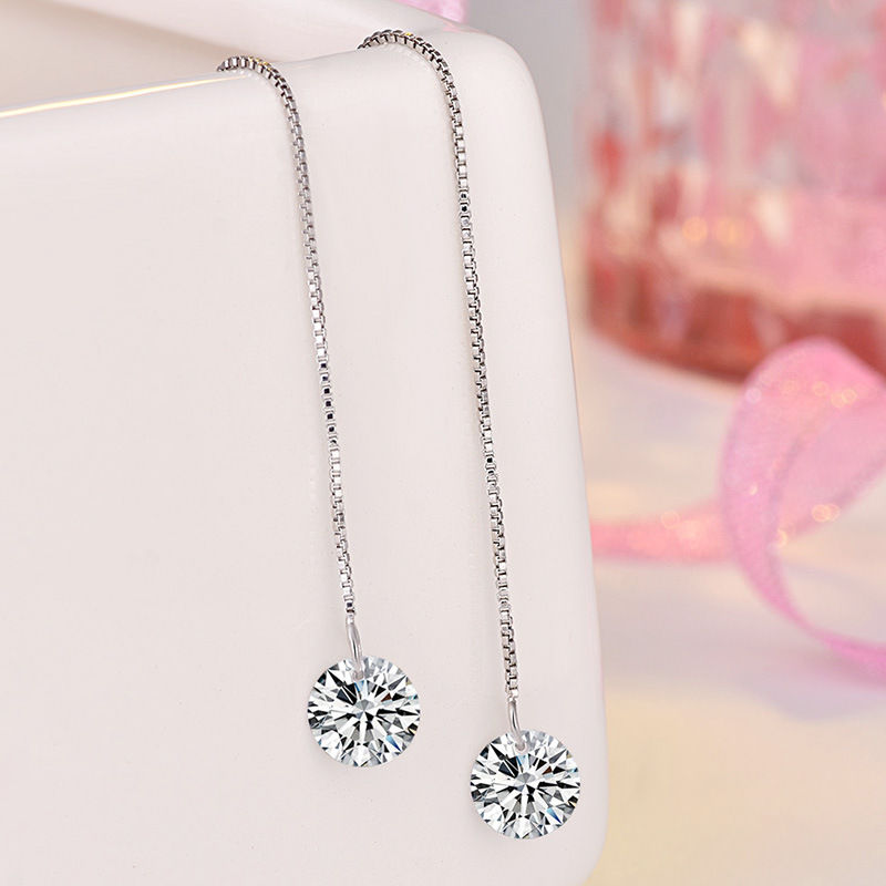 Thumbnail: Long Ear Line Drop Earrings for Women Fashion Round Crystal Dangle Earrings Kore
