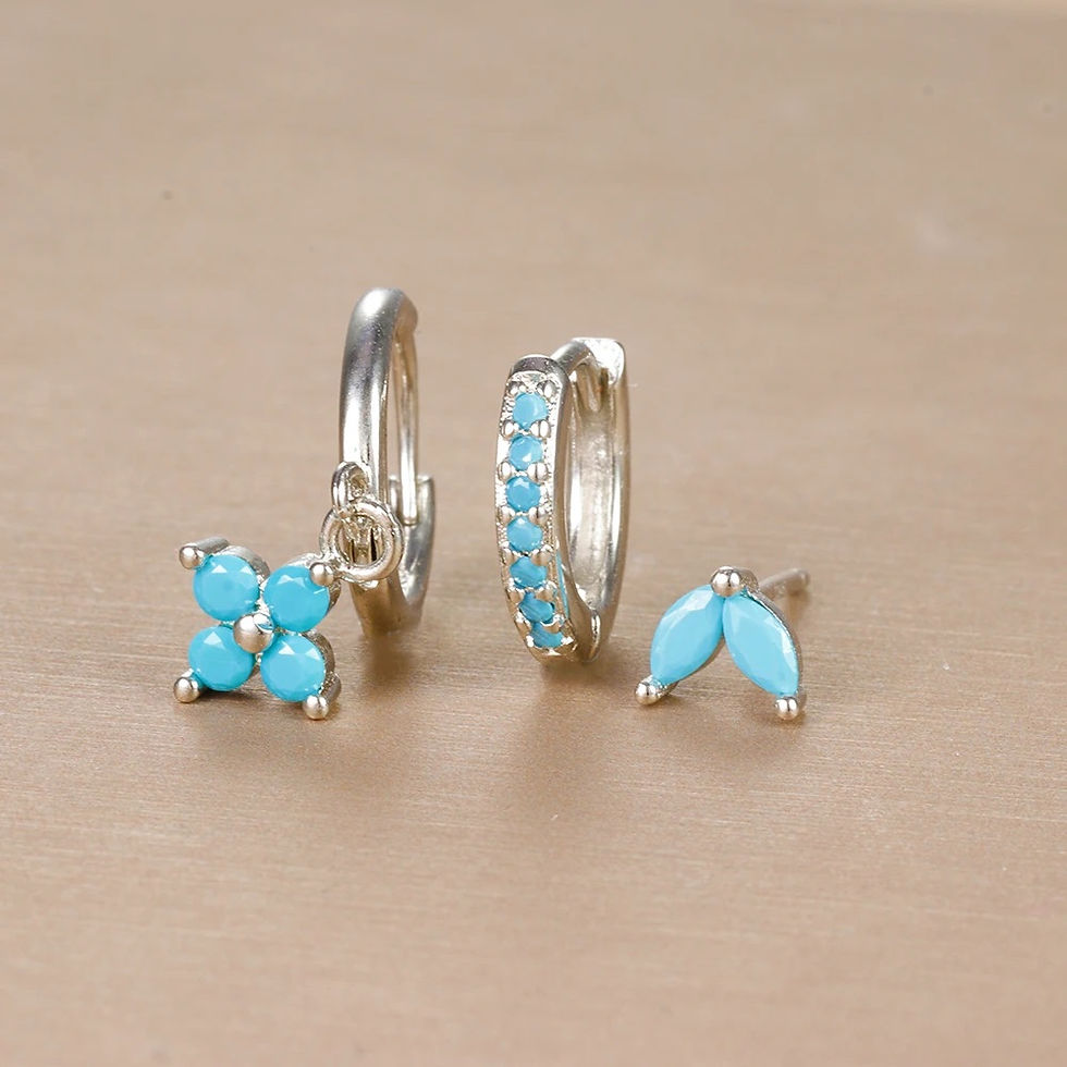 Thumbnail: 3PCS Trendy Stainless Steel Flower Drop Earring Set For Women Crystal Zirconia D