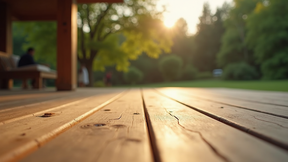 Close-up view of a beautifully crafted wooden deck with natural surroundings