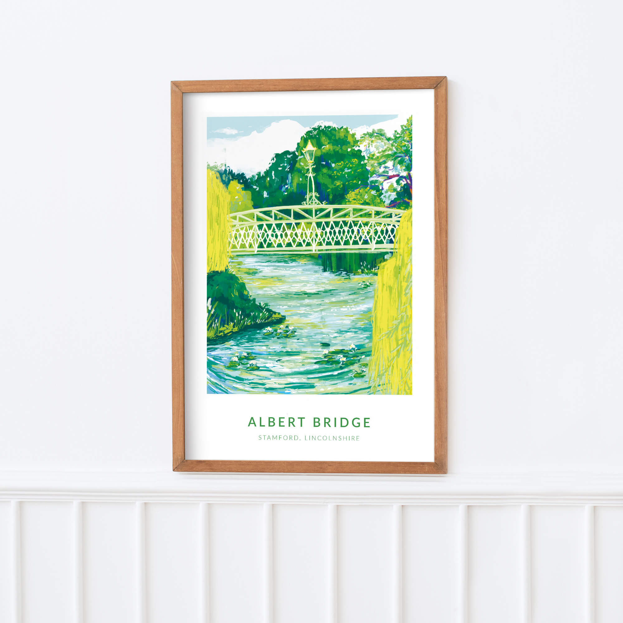 River Travel Poster art print giclee Lincolnshire Albert Bridge Stamford