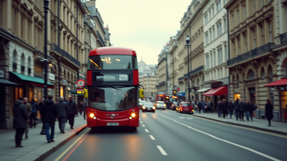 Vista a livello strada di un tipico autobus rosso a due piani a Londra