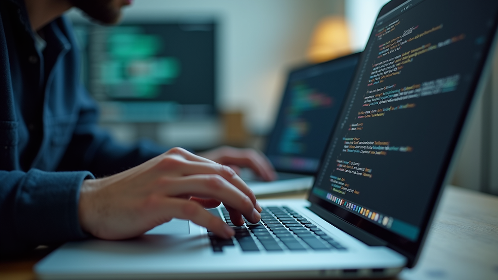 Close-up view of a developer writing infrastructure as code on a laptop