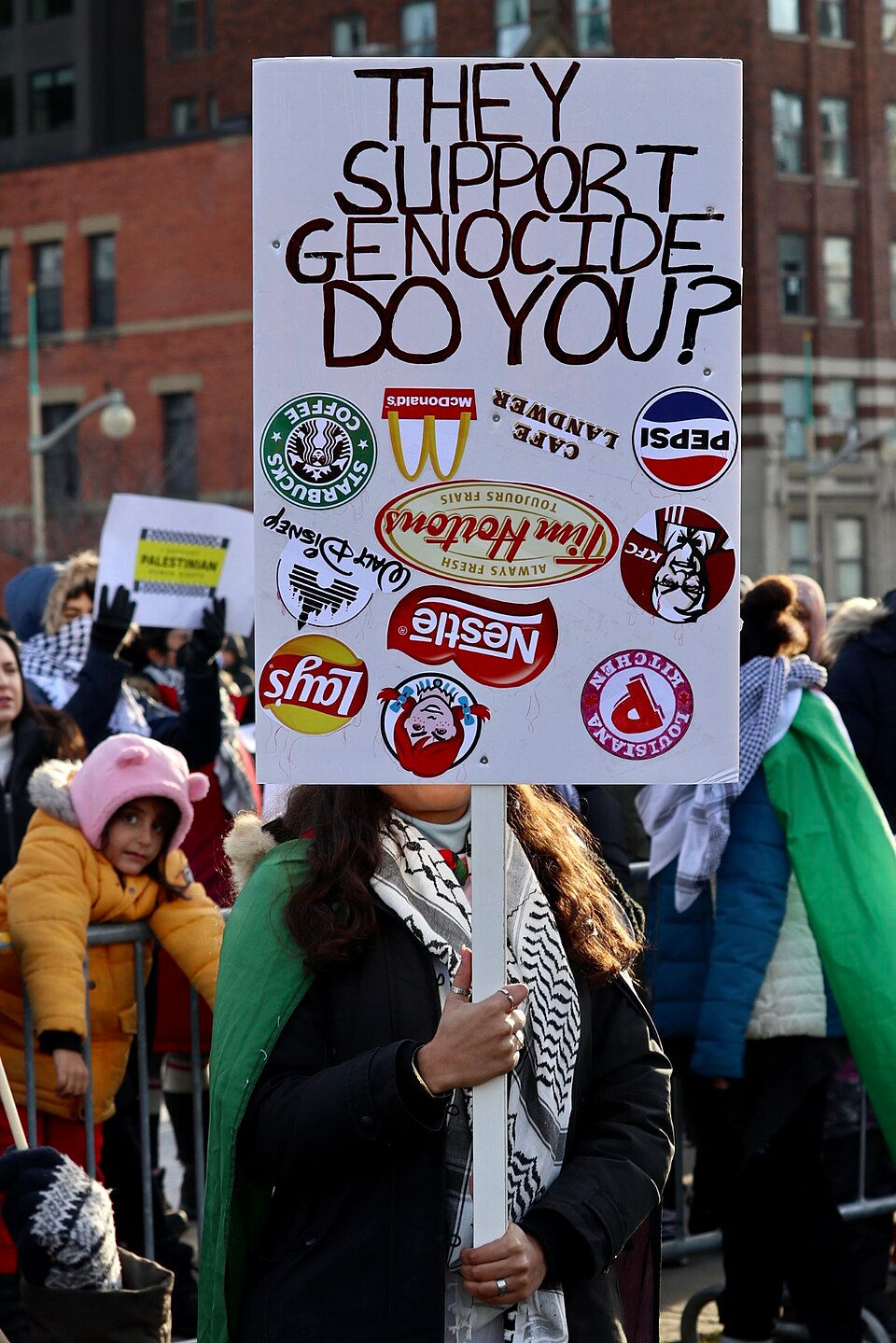 Protest against companies that are considered complicit in genocide in Gaza.