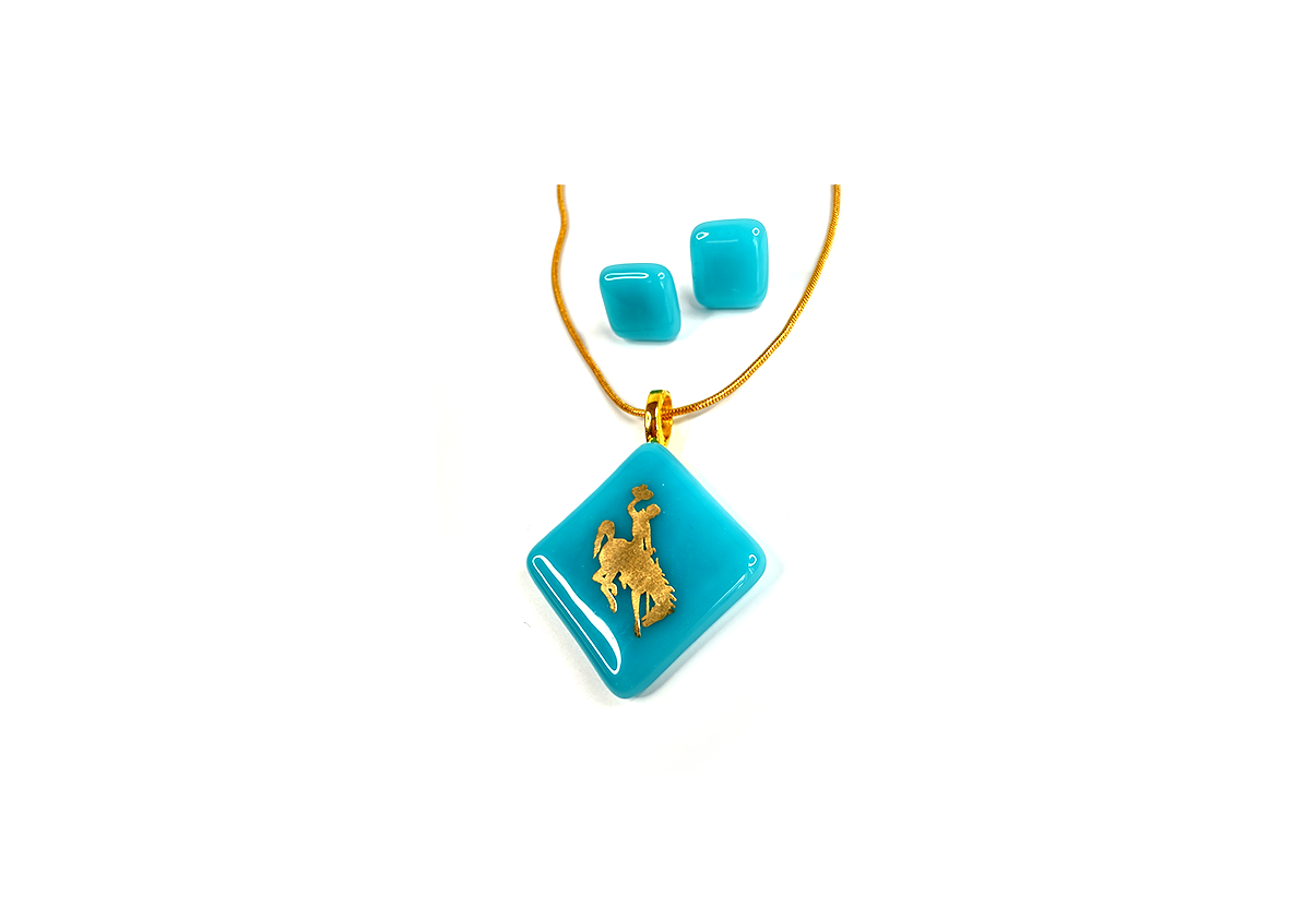 Wyoming Teal Gold Steamboat Square Necklace Set