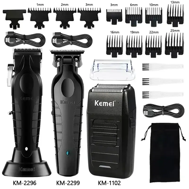 Kit de cortadoras de pelo Kemei (KM-2296, KM-2299, KM-1102): Máquina de afeitar