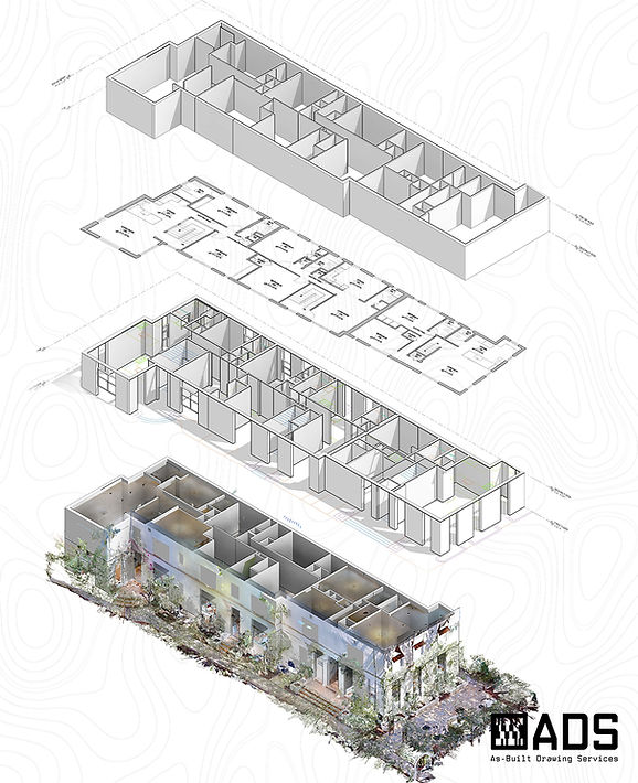 CAD Floor Plans: First and second floor plans documenting the existing conditions.