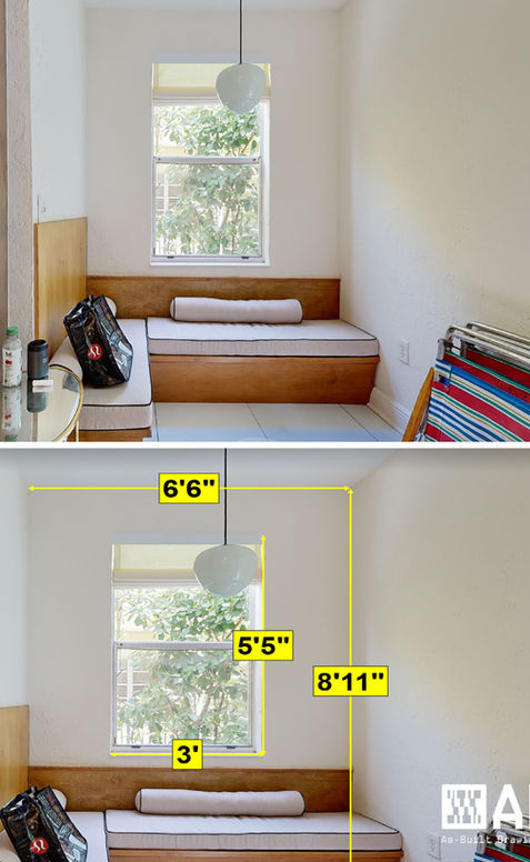 Field measurements of a bedroom nook in Miami Beach, FL - Meridian Ave residential project with built-in bench