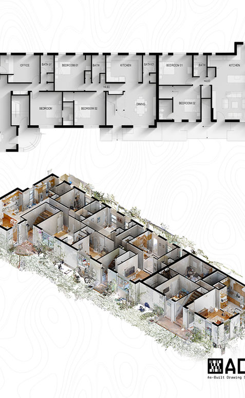 As-Built CAD floor plan and 3D interior view of a 6,064 SF residential building in Miami Beach, FL - Meridian Ave project
