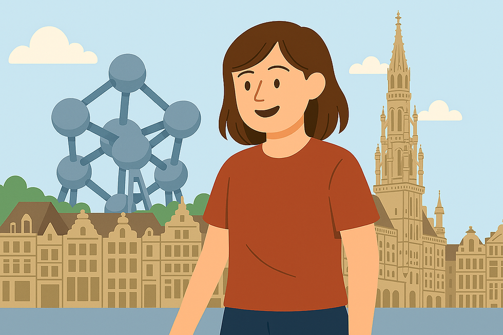 teen in front of Brusels landmarks