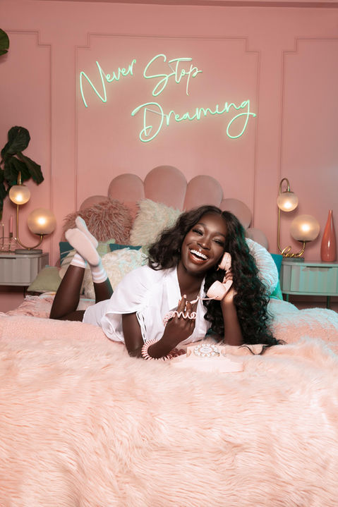 Hair Beauty Photography of a model wearing a lacefront wig wavy extensions product campaign by best Los Angeles photographer.