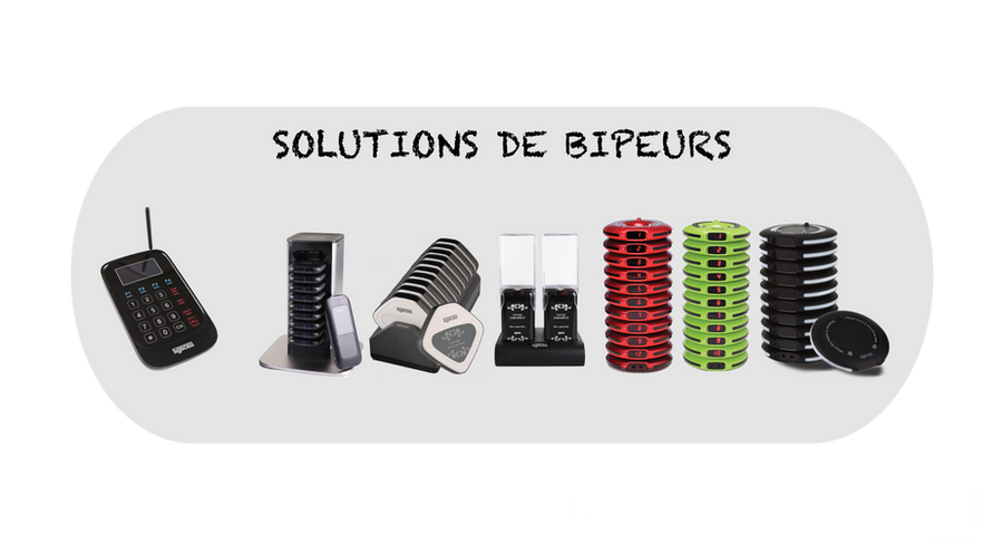 Gamme complète de bipeurs professionnels pour restaurant - bipeurs clients Donut, Coaster, Compact et Signature