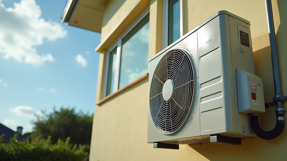 Eye-level view of a modern air conditioning unit installed on a Bermuda home exterior