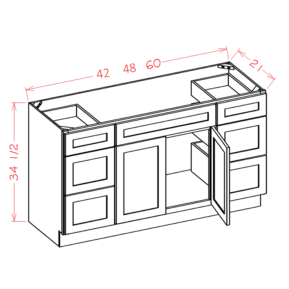 Quality RTA shaker style cabinet in Mystic Oak, 48” double drawer bank vanity sink base Cabinet by DIY Luxury RTA Cabinets