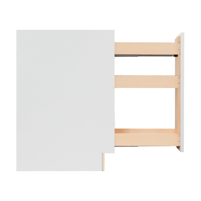 Thumbnail: Open Side view of White Shaker lower spice rack pull out kitchen cabinet by DIYLuxury