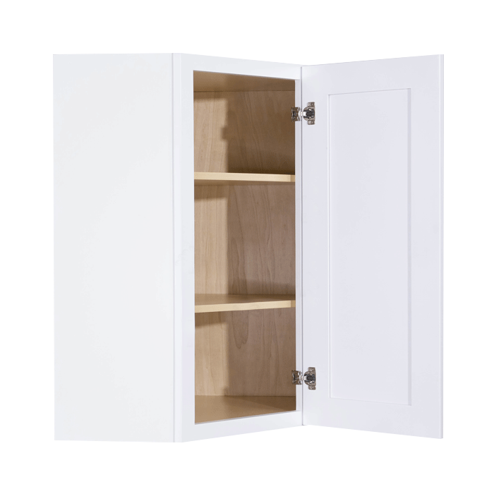 Thumbnail: Side view of Affordable 24" RTA upper wall corner lazy susan cabinet showcasing sleek white shaker finish by DIY Luxury