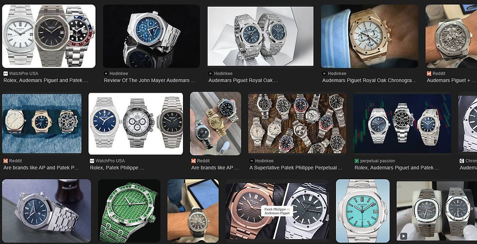 Search results for "super rolex patek audemar" on Google.