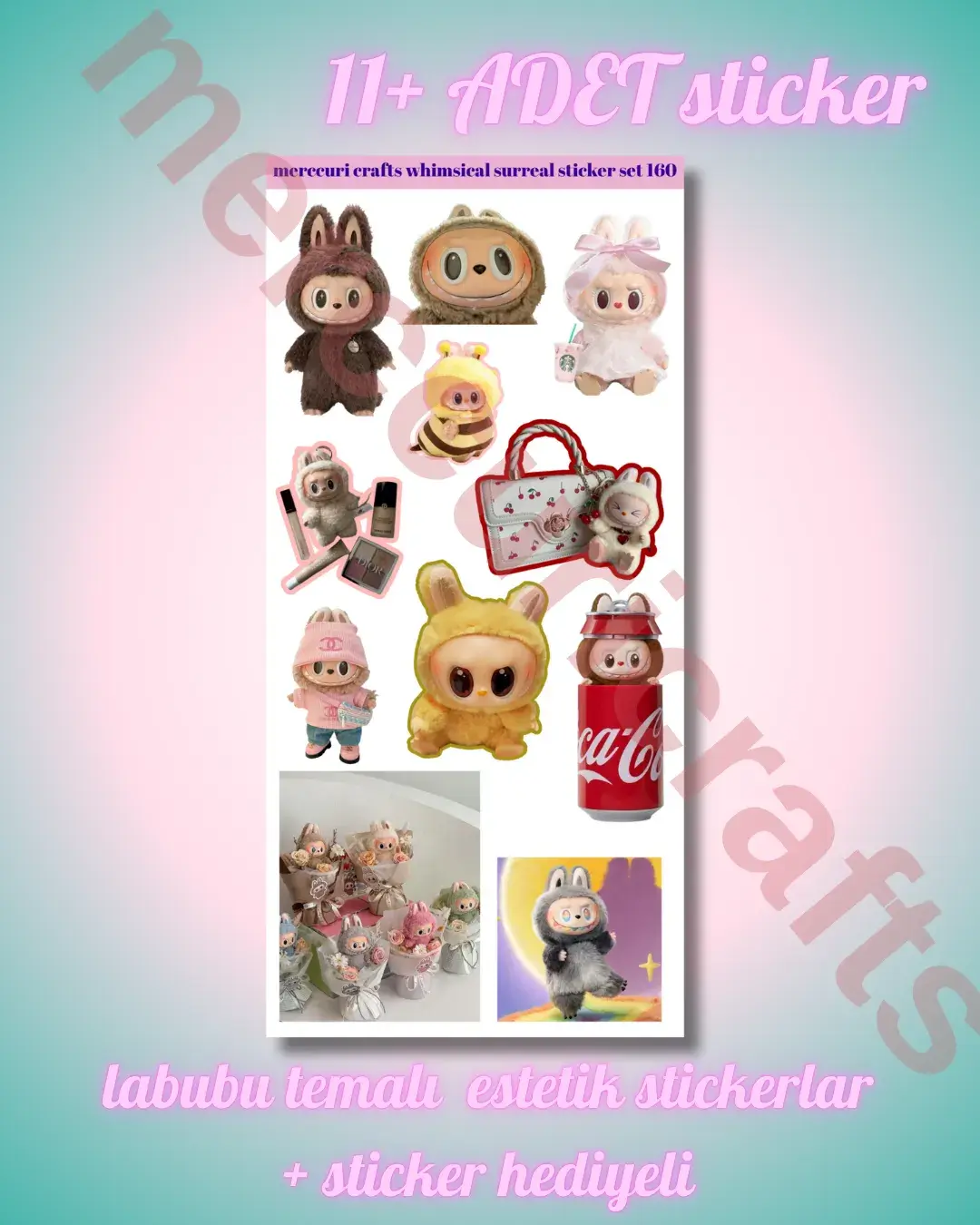 Labubu Estetik Sticker (11+ adet Yüksek Kaliteli) - Defter Ajanda, Laptop için