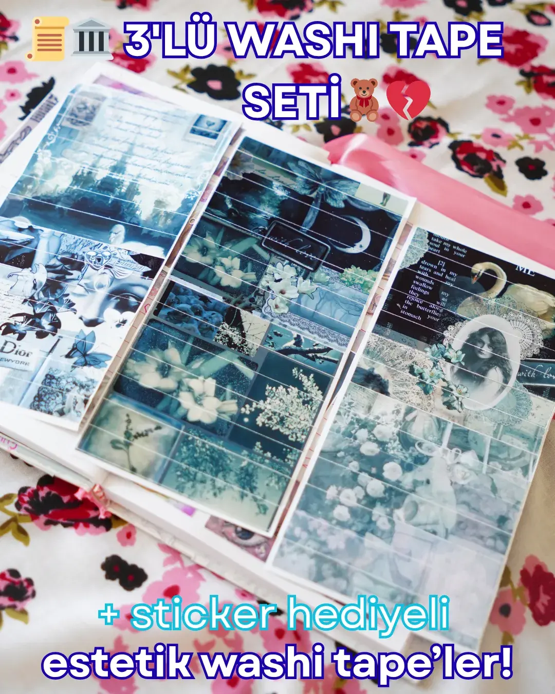 3'lü Washi Tape Seti Dark Coquette (42 adet Yüksek Kaliteli Bant) - Scrapbooking