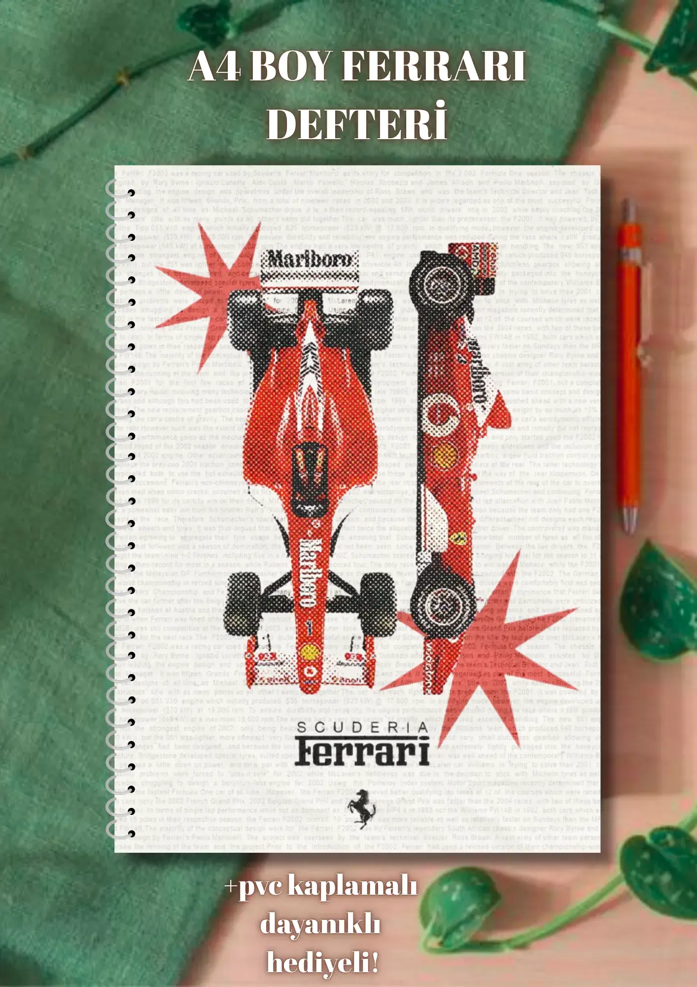 Ferrari A4 Spiralli Okul Defteri 50 yaprak  - PVC kaplama
