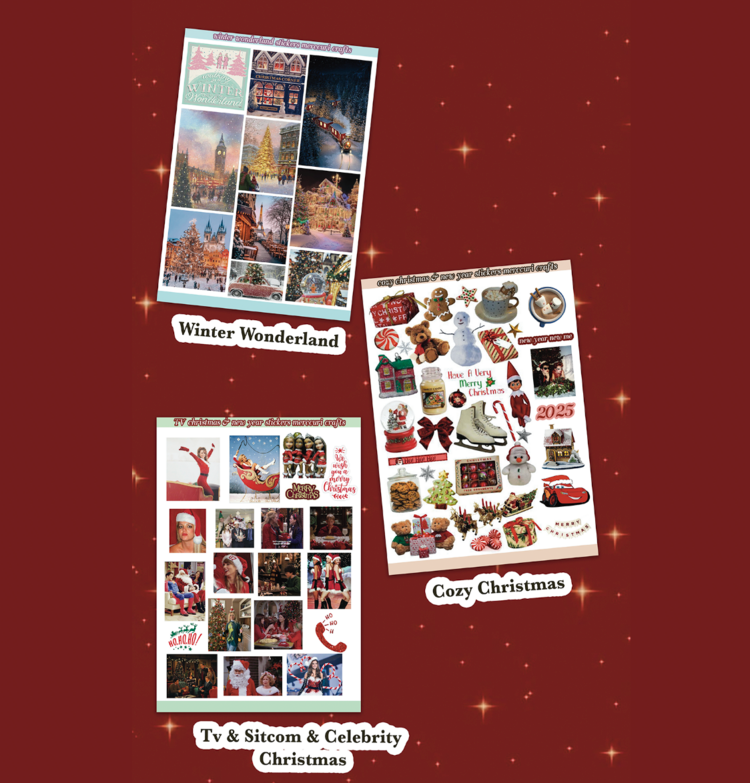Küçük resim: Christmas 5'li Aesthetic Sticker Seti (125+ adet) 4 adet Yeni Yıl Kartpostal Hed