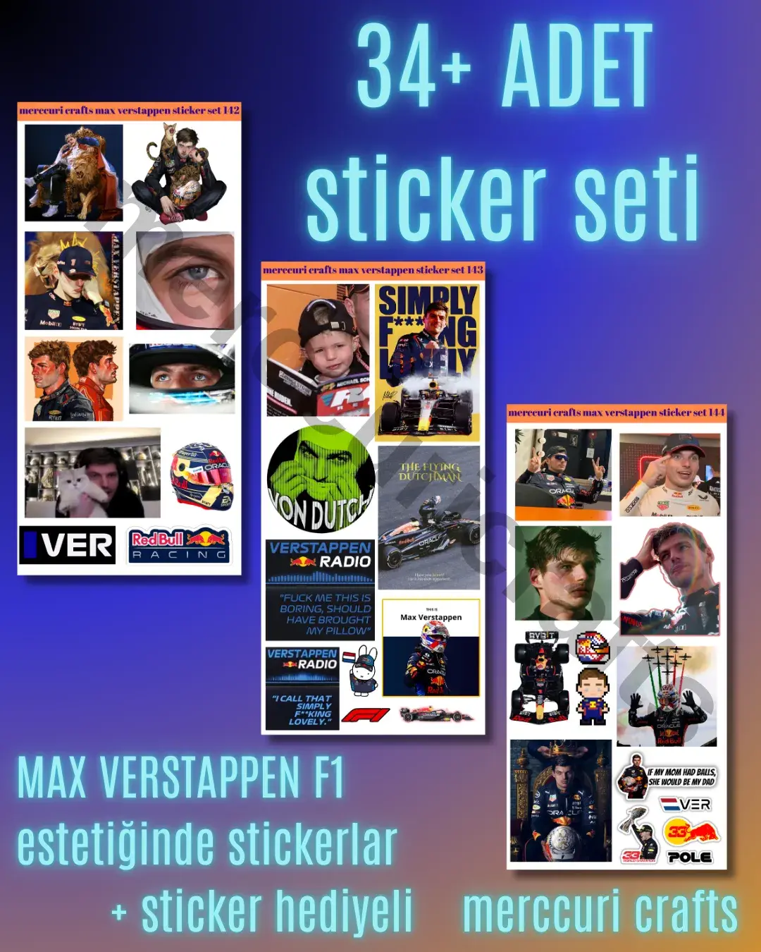 Max Verstappen F1 Sticker Seti (34+ adet, Yüksek Kaliteli) - Defter, Ajanda