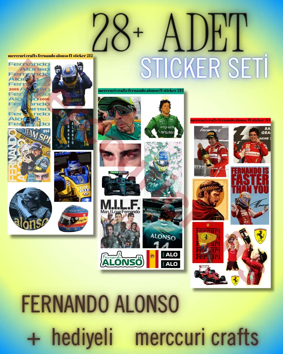 Fernando Alonso F1 Sticker Seti (40+ adet Yüksek Kaliteli) - Defter, Ajanda İçin
